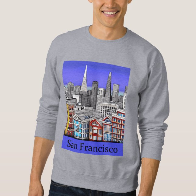 San Francisco Skyline Colored Line Art Sweatshirt (Vorderseite)