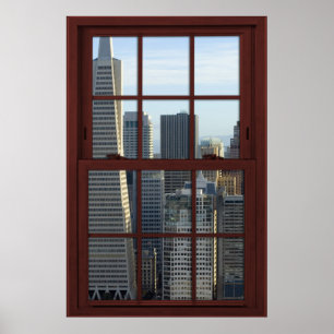 San Francisco Skyline Imitats Cherry Wood Window Poster