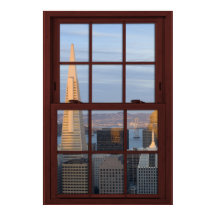 San Francisco Skyline Imitats Cherry Wood Window