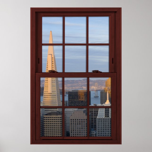 San Francisco Skyline Imitats Cherry Wood Window Poster (Vorne)