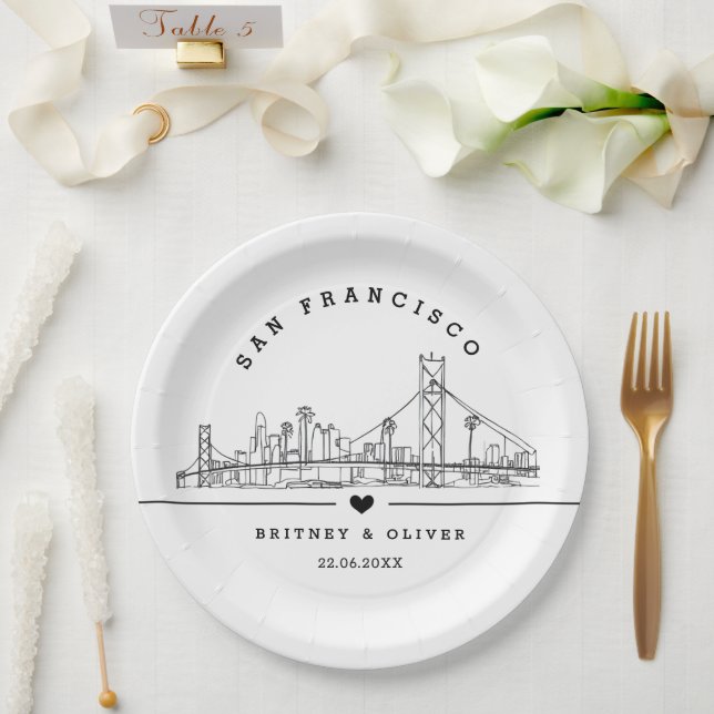 San Francisco Skyline – Individuelles Hochzeitsges Pappteller (Hochzeit)