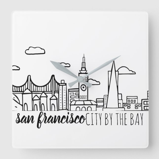 San Francisco Skyline Quadratische Wanduhr (Vorderseite)