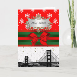 San Francisco Skyline Roter Schneeflocken Weihnach Feiertagskarte