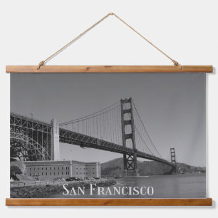 San Francisco Skyline   SF Gloden Gate Bridge Wandteppich Mit Holzrahmen