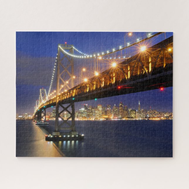 San Francisco Skyline und Bay Bridge bei Nacht Puzzle (Horizontal)