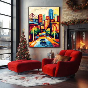 San Francisco Skyline und Golden Gate im Fauvismus Poster