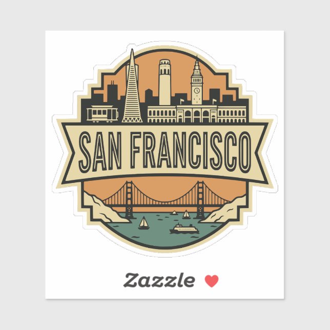 San Francisco Skyline Vintage Retro Travel Badge  Aufkleber (Blatt)