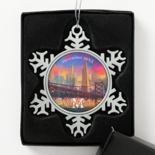 San Francisco Snowflake Pewter Weihnachtsschmuck Schneeflocken Zinn-Ornament