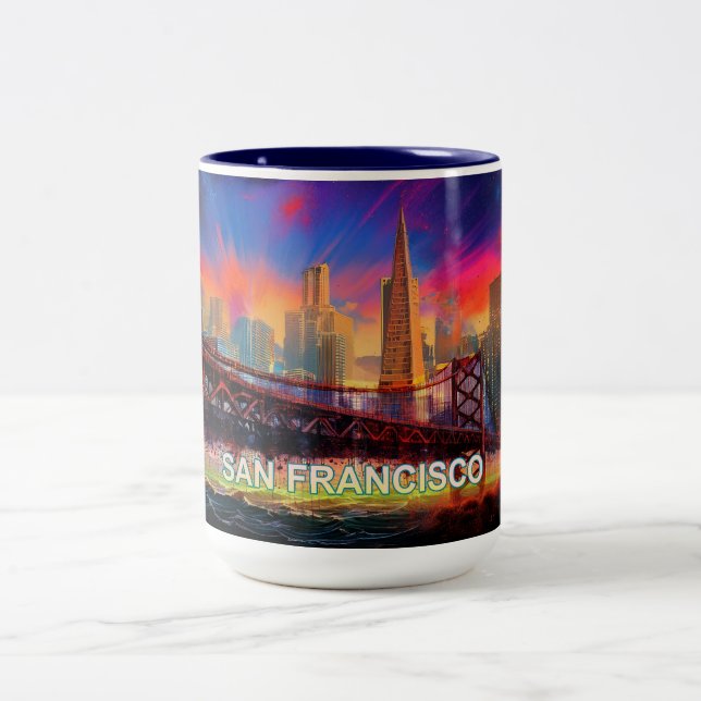 San Francisco Stadt an der Bucht Zweifarbige Tasse (Mittel)