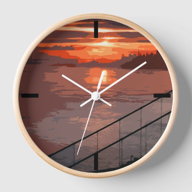 San Francisco Sunrise Retro Large Clock Uhr (Vorderseite)