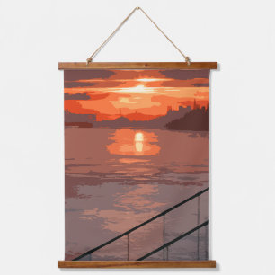San Francisco Sunrise Retro Wandteppich Mit Holzrahmen