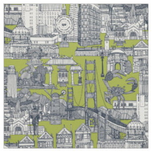 San Francisco Toile Indigo Zitrone Stoff