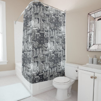 San Francisco Toile Schwarz Eisen Grau Duschvorhang