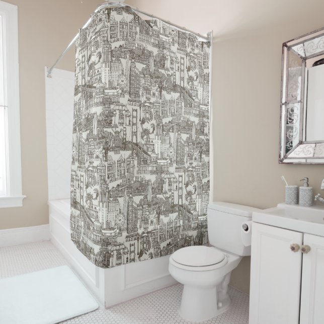 San Francisco Toile Teebraun Starkweiß Duschvorhang (Beispiel)