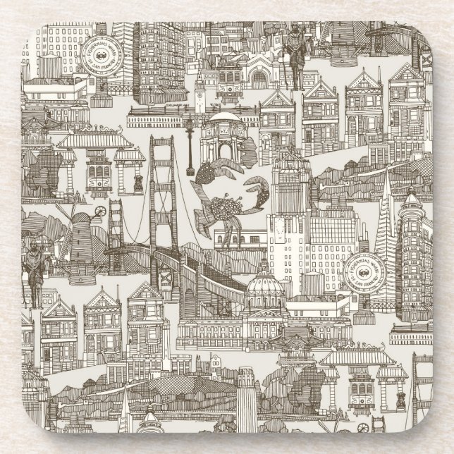 San Francisco Toile Teebraun Starkweiß Getränkeuntersetzer (Vorderseite)