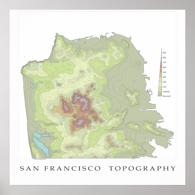 San Francisco Topo Karte - Weiß 24x24 Poster (Vorne)
