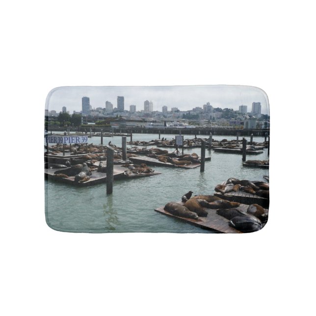 San Francisco und Pier 39 Sea Lions City Skyline Badematte (Vorderseite)
