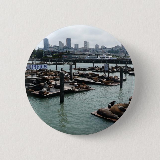 San Francisco und Pier 39 Sea Lions City Skyline Button (Vorderseite)