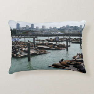 San Francisco und Pier 39 Sea Lions City Skyline Dekokissen