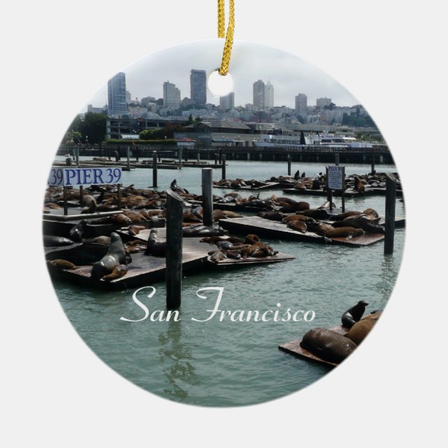 San Francisco und Pier 39 Sea Lions City Skyline Keramikornament (Vorne)