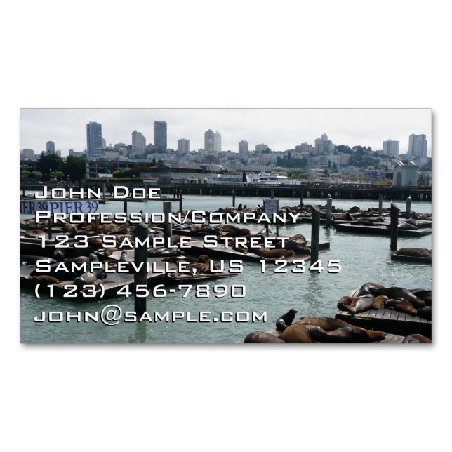 San Francisco und Pier 39 Sea Lions City Skyline Magnetische Visitenkarte (Vorderseite)