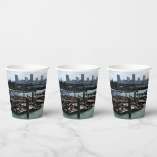 San Francisco und Pier 39 Sea Lions City Skyline Pappbecher
