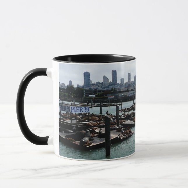 San Francisco und Pier 39 Sea Lions City Skyline Tasse (Links)