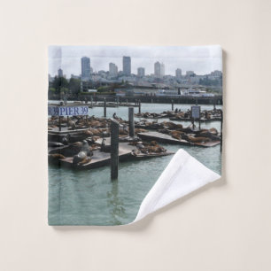San Francisco und Pier 39 Sea Lions City Skyline Waschlappen