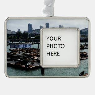 San Francisco und Pier 39 Seelöwen Stadt Skyline Rahmen-Ornament Silber