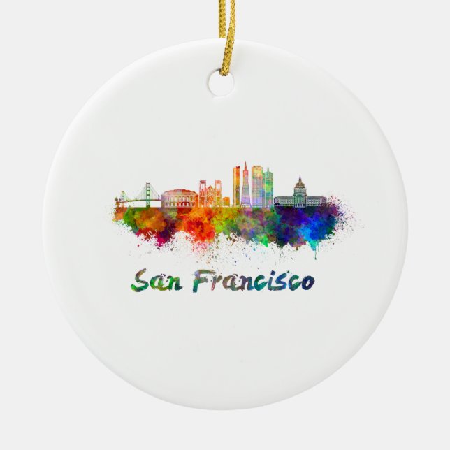 San Francisco V2 Skyline in Aquarelltonie Keramikornament (Vorne)