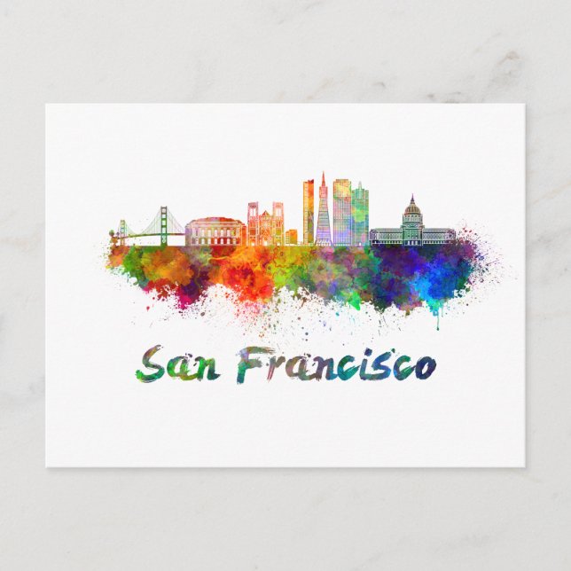 San Francisco V2 Skyline in Aquarelltonie Postkarte (Vorderseite)