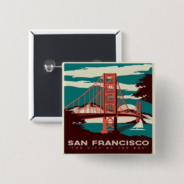 San Francisco Vintag Style Golden Gate Bridge Button (Vorne & Hinten)
