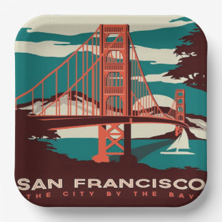 San Francisco Vintag Style Golden Gate Bridge Pappteller