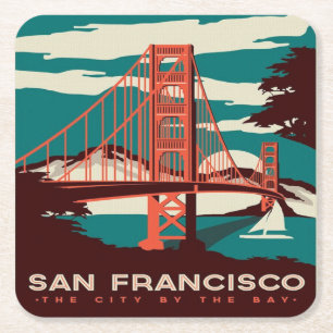 San Francisco Vintage Style Golden Gate Bridge Rechteckiger Pappuntersetzer
