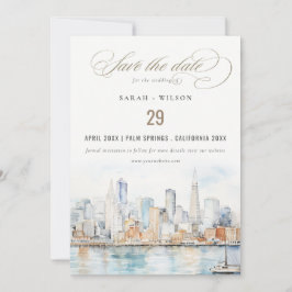 San Francisco Watercolor Landscape Wedding Save The Date