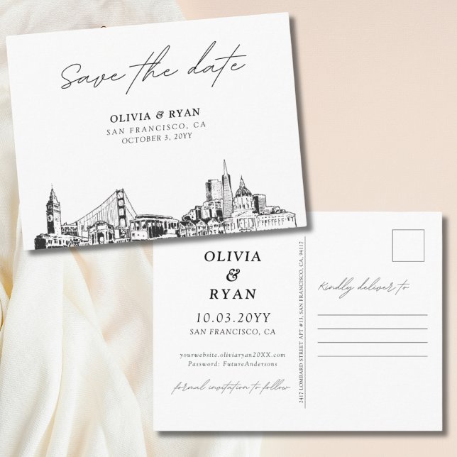 San Francisco Wedding Elegant Save the Date Postkarte (San Francisco Save the Date postcard)