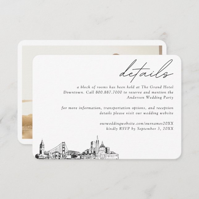 San Francisco Wedding Hotel Zimmerblock Details Begleitkarte (Vorne/Hinten)