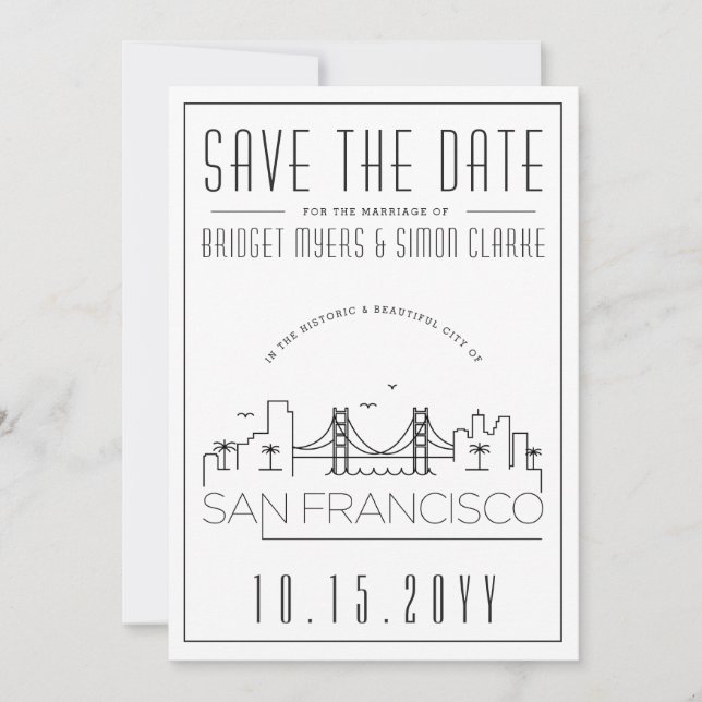 San Francisco Wedding | Skyline Save the Date Einladung (Vorderseite)