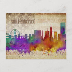 San Francisco Wird Watercolor City Postkarte