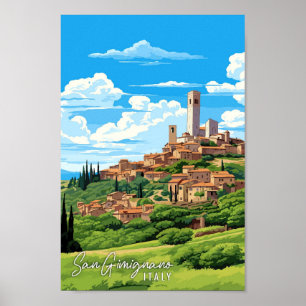 San Gimignano Italien Vintage Reise Illustration Poster