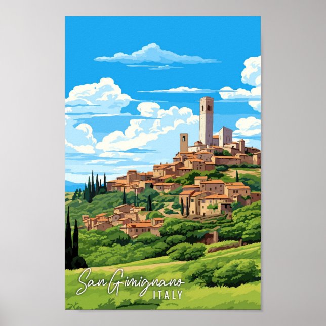 San Gimignano Italien Vintage Reise Illustration Poster (Vorne)