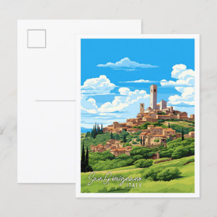 San Gimignano Italien vintage Reiseillustration Postkarte