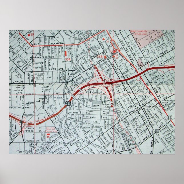 San Jose, CA Vintag Map Poster (Vorne)
