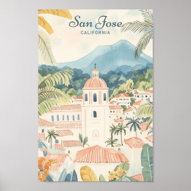 San Jose California Gouache Illustration Travel Poster (Vorne)