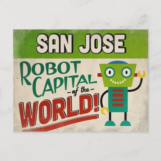 San Jose California Robot - Funny Vintag Postkarte (Vorderseite)