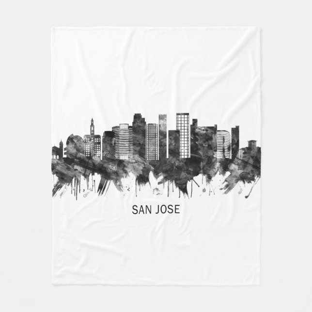 San Jose California Skyline BW Fleecedecke (Vorderseite)