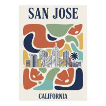 San Jose California Skyline Poster - Mid-Century