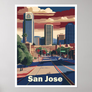 San Jose California USA Art Vintage Travel Poster