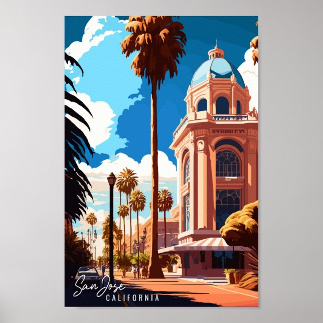 San Jose California Vintage Illustration Poster (Vorne)