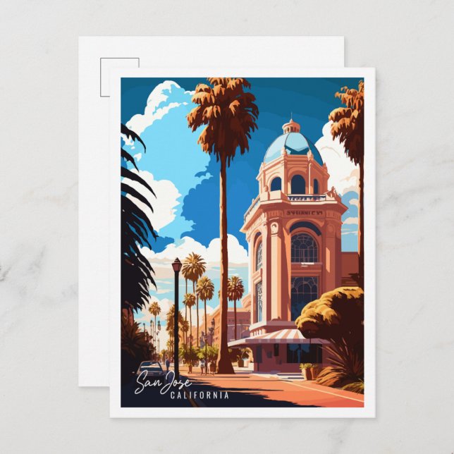San Jose California Vintage Illustration Postkarte (Vorne/Hinten)